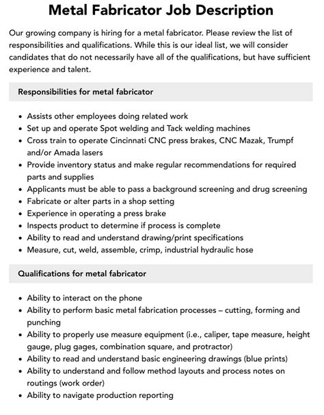 metal fabricators salary|aluminum fabrication job description.